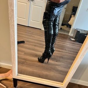 Pleaser Delight Patent PVC Thigh high Boots DEL3063 size 12